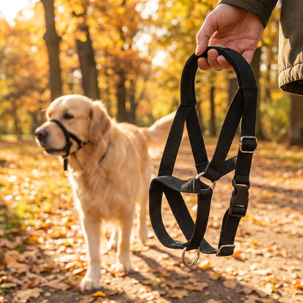 Amiplay Obroża uzdowa halter Basic M dla psa ciągnącego, taśma 2 cm – czarna