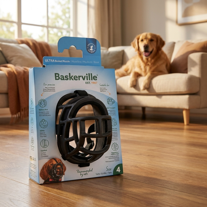 Baskerville Ultra kaganiec dla psa rozmiar 4 (L) fizjologiczny z neoprenem – czarny