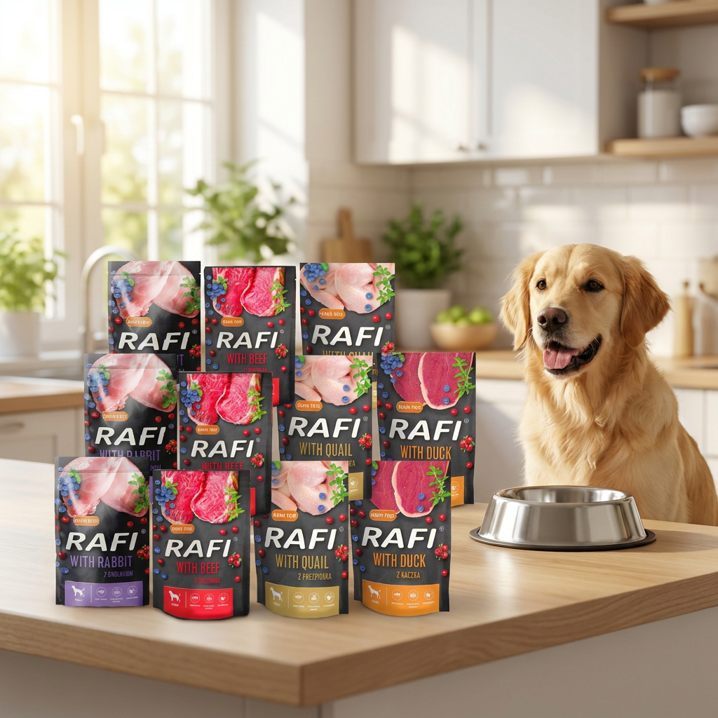 Rafi karma mokra dla psa bezzbożowa 24 x 500 g – saszetki, mix smaków, 12 kg