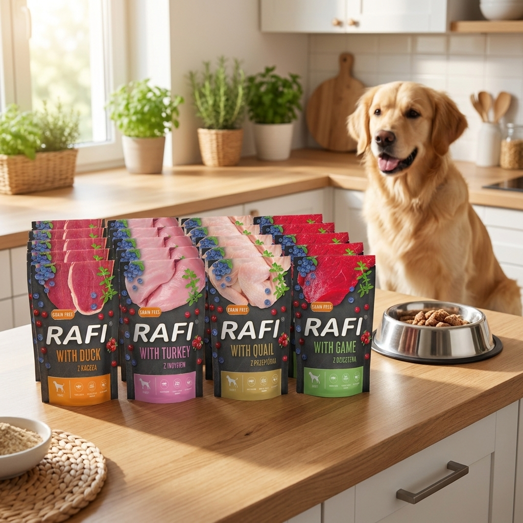 RAFI mokra karma dla psa bezzbożowa 20 x 500 g – zestaw mix smaków, saszetki