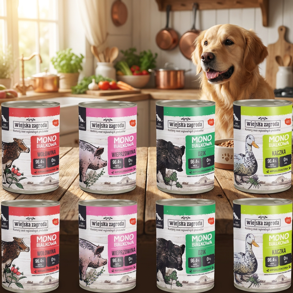 Wiejska Zagroda Mono Mix karma mokra dla psa 12 x 400 g bezzbożowa – monoproteinowa