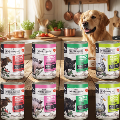 Wiejska Zagroda Mono Mix karma mokra dla psa 12 x 400 g bezzbożowa – monoproteinowa