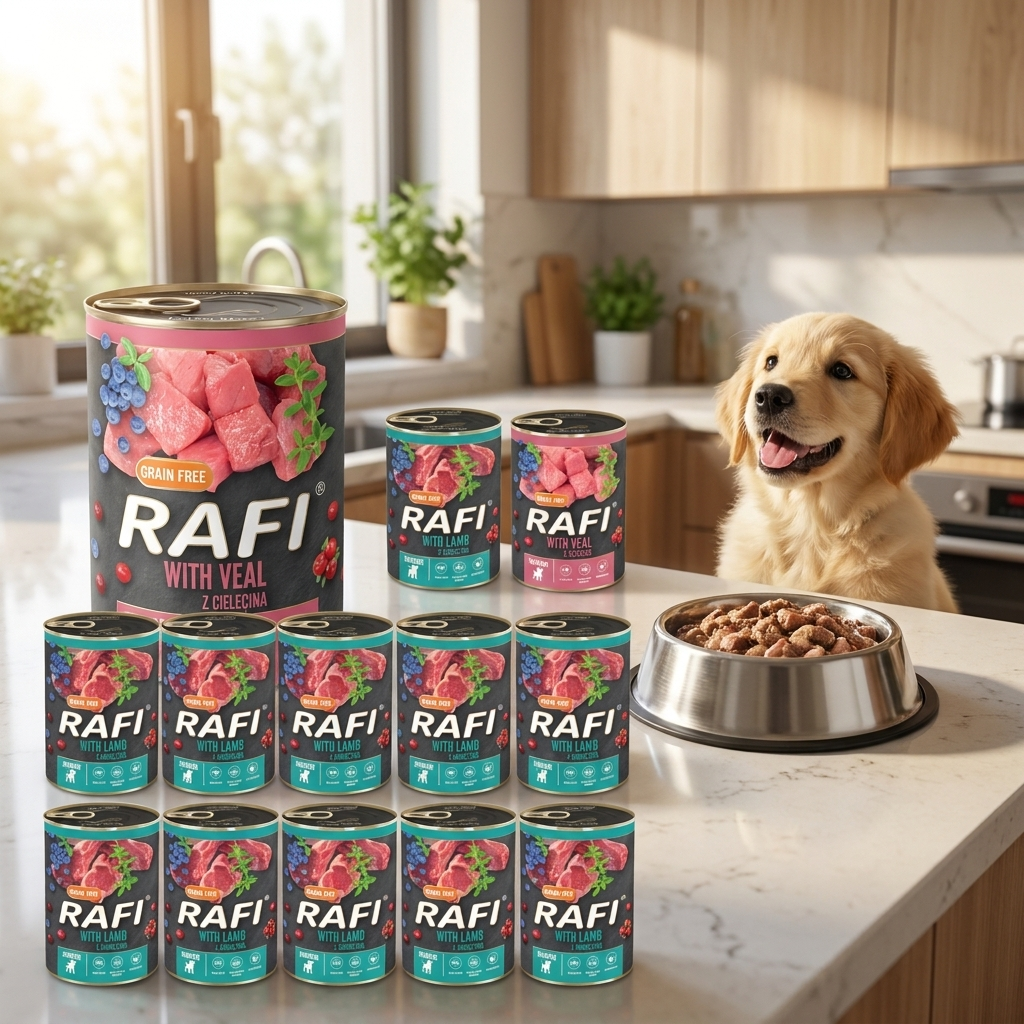 Dolina Noteci Rafi Junior mokra karma dla szczeniąt bezzbożowa 24 x 400 g – mix smaków