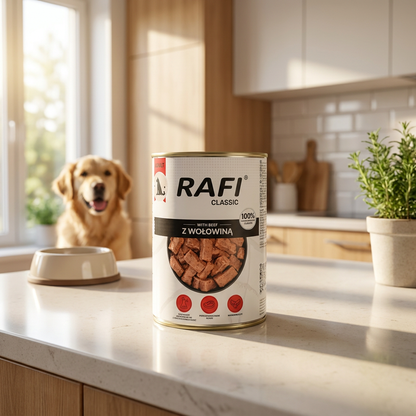 Rafi Classic mokra karma dla psa z wołowiną 1240 g – puszka dla dorosłych psów