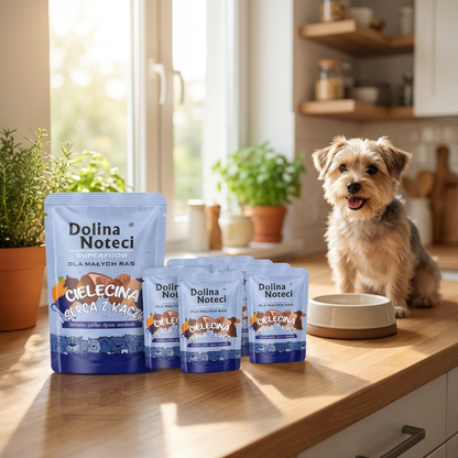 Dolina Noteci SuperFood mokra karma dla psów małych ras 10x100 g – cielęcina i serca z kaczki