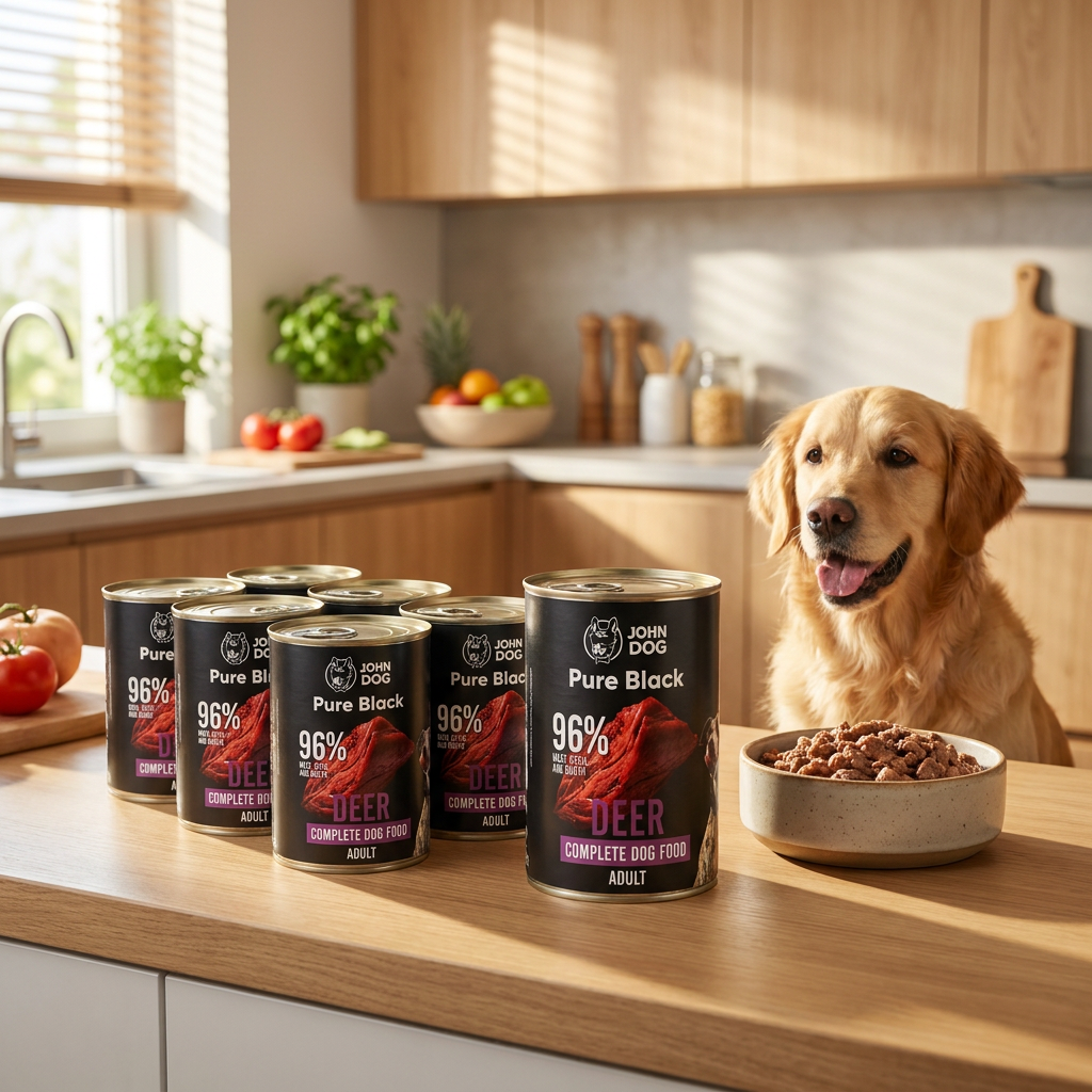 John Dog Pure Black karma mokra dla psa z jeleniem 6 x 400 g – monobiałkowa, bez zbóż