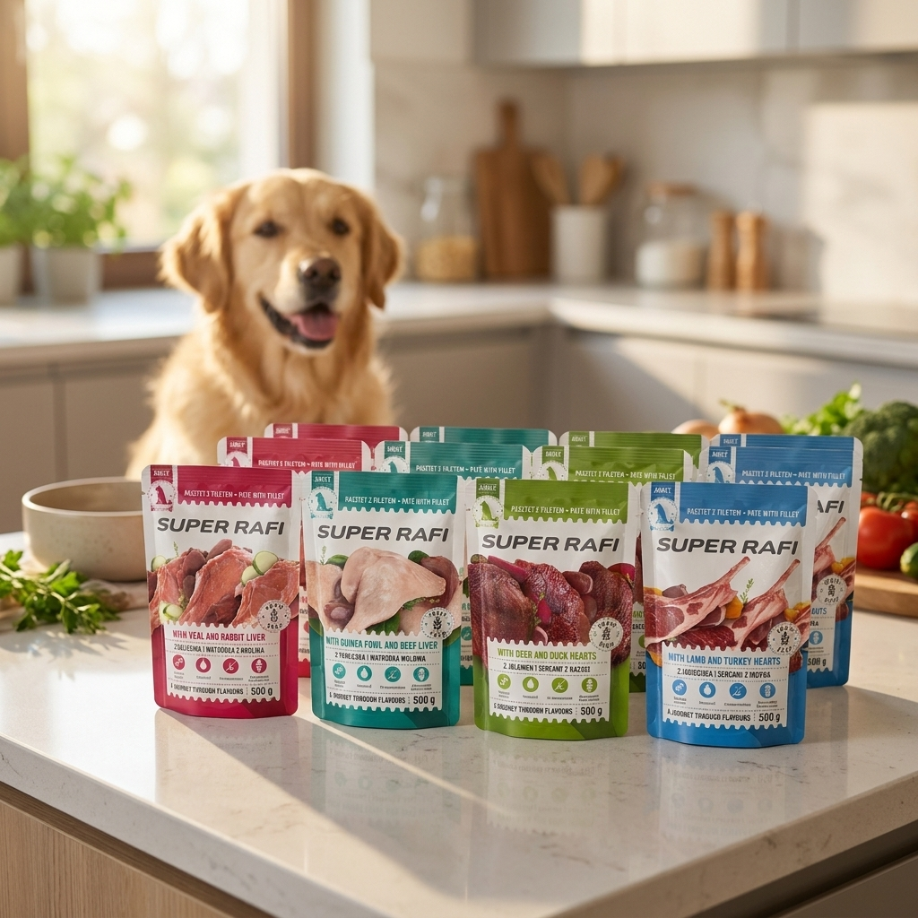 Super Rafi mokra karma dla psa 12 x 500 g – pasztet z filetem dla dorosłych psów, mix smaków
