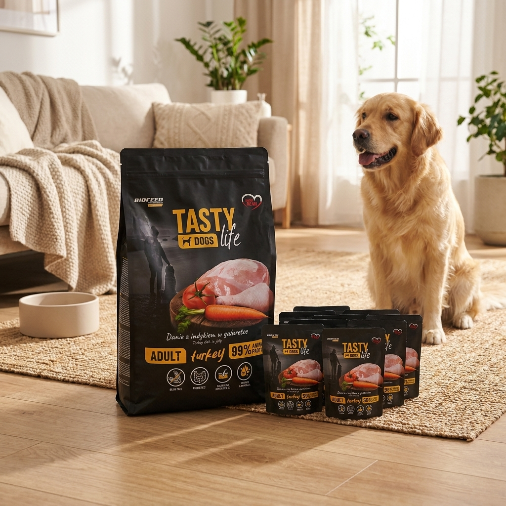 Biofeed Tasty Dog mokra karma dla psa z indykiem 90% mięsa – bezzbożowa, 10x500 g