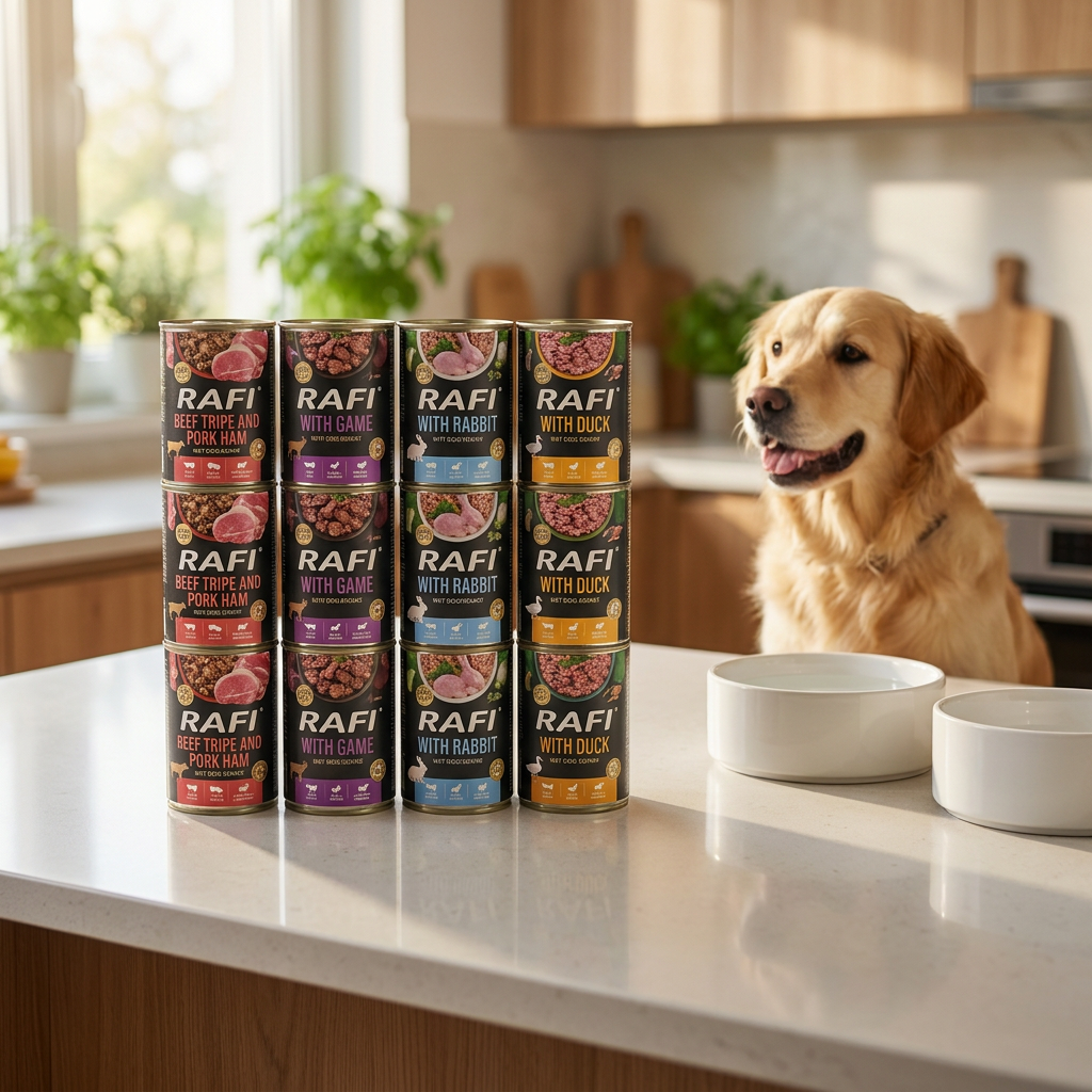 Rafi karma mokra dla psa bezzbożowa 12 x 400 g – mix 4 smaków, dla dorosłych psów