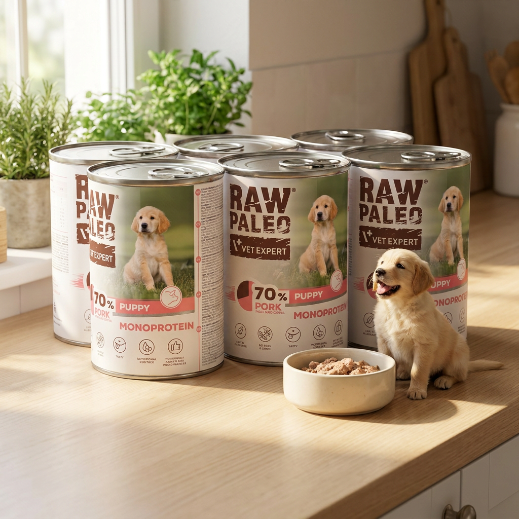 RAW PALEO Puppy mokra karma dla szczeniąt z wieprzowiną 6x400 g – monobiałkowa, bez zbóż