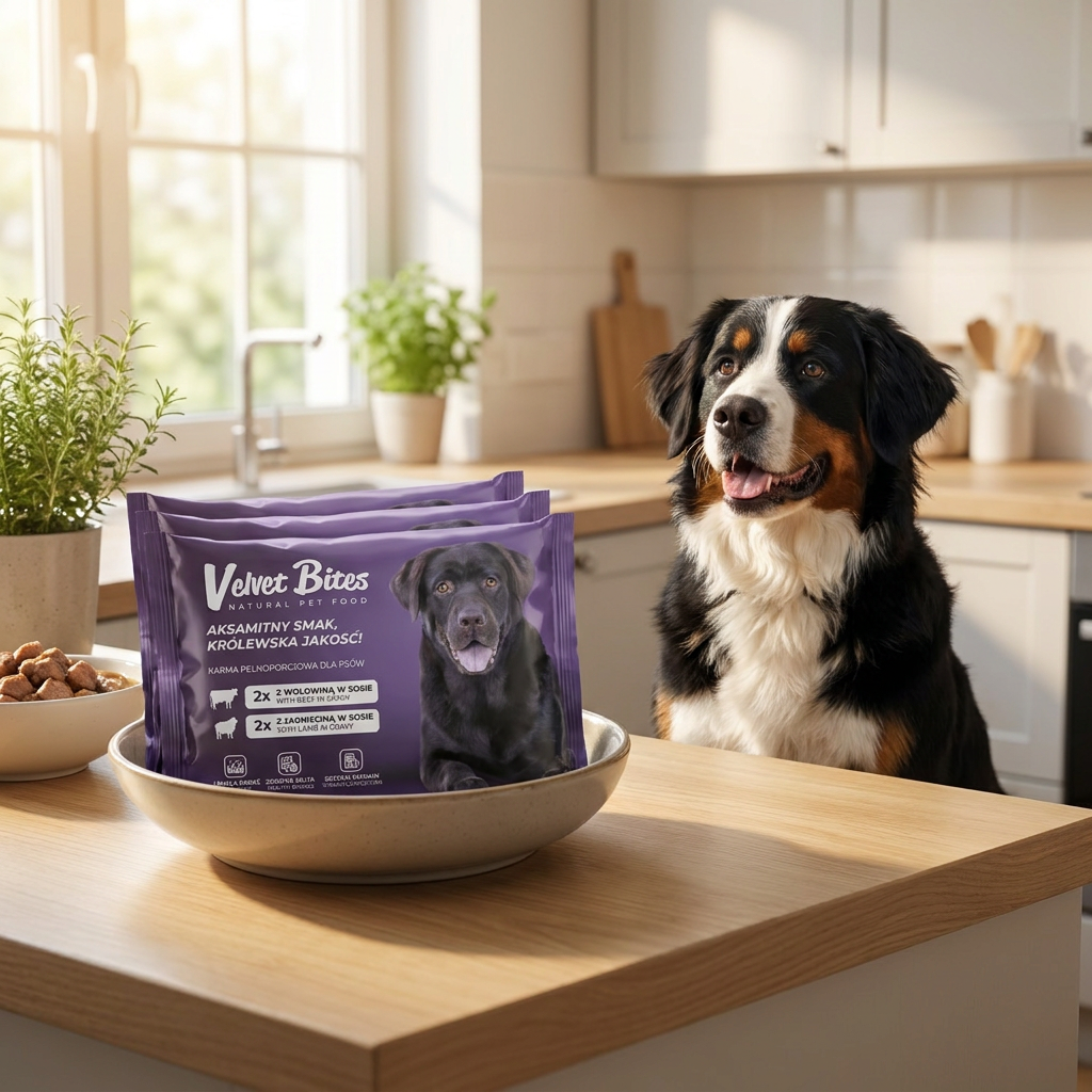 Velvet Bites mokra karma dla psa bez zbóż 40 x 100 g – saszetki w sosie, wołowina i jagnięcina