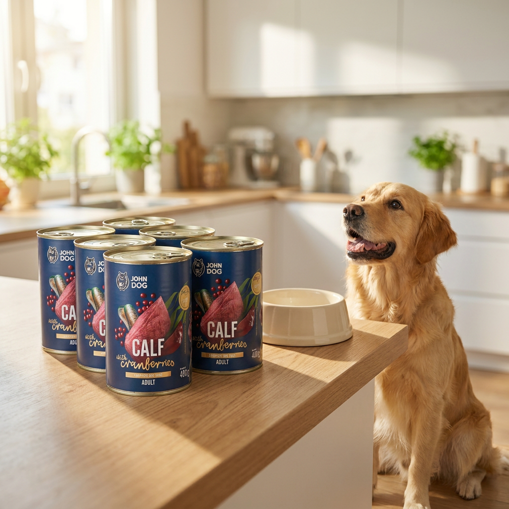 John Dog Berry Line mokra karma dla psa 6x400 g bezzbożowa – cielęcina z żurawiną