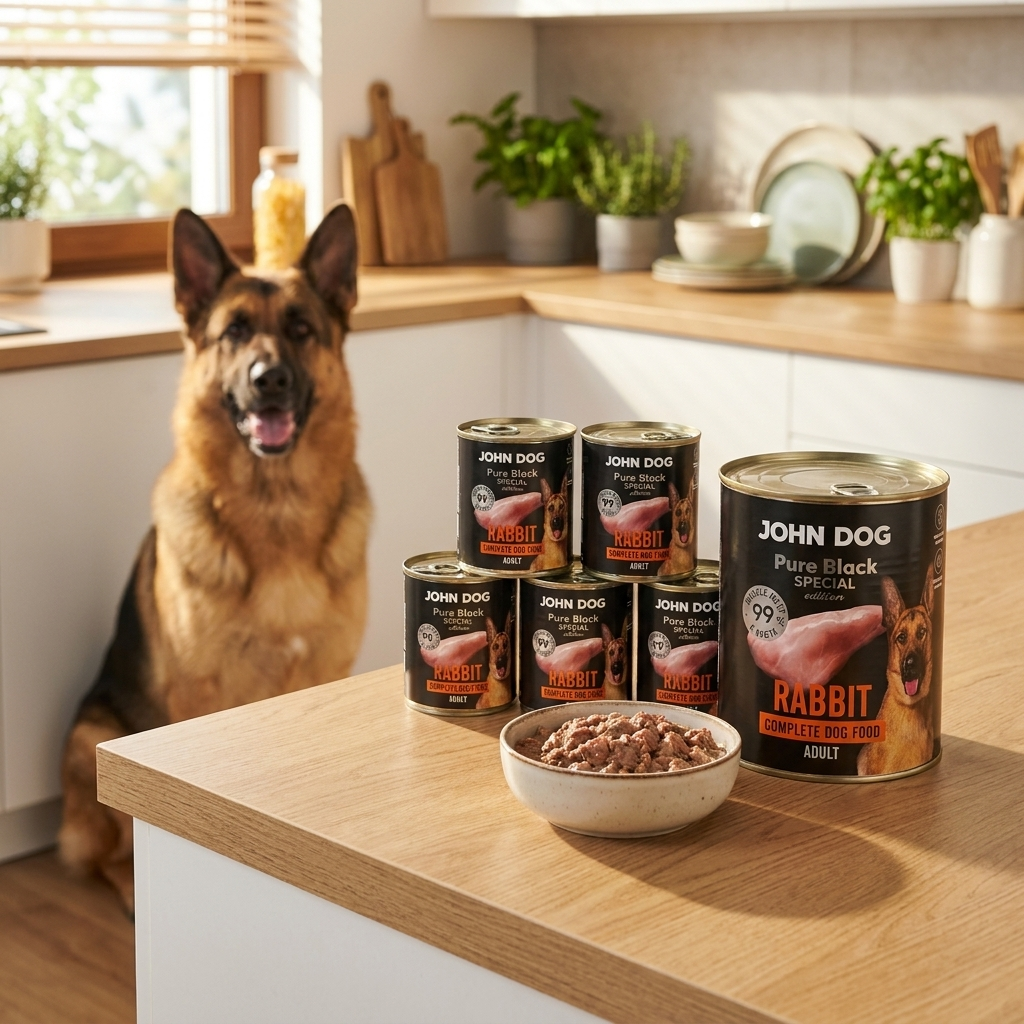 John Dog Pure Black Special Edition karma mokra dla psa z królikiem 6 x 800 g – bezzbożowa