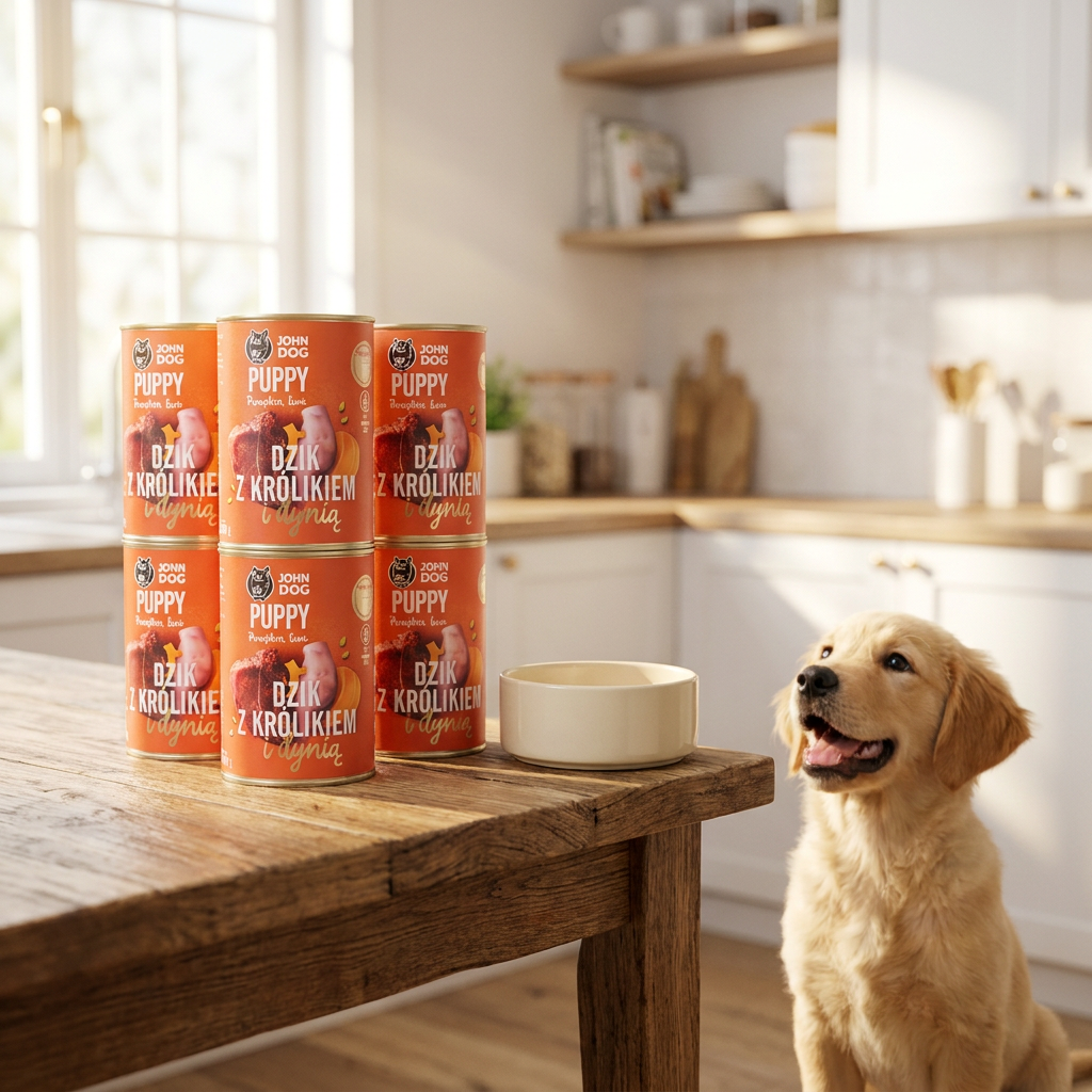 John Dog Pumpkin Line karma mokra dla szczeniąt bezzbożowa 6 x 400 g – dzik, królik, dynia