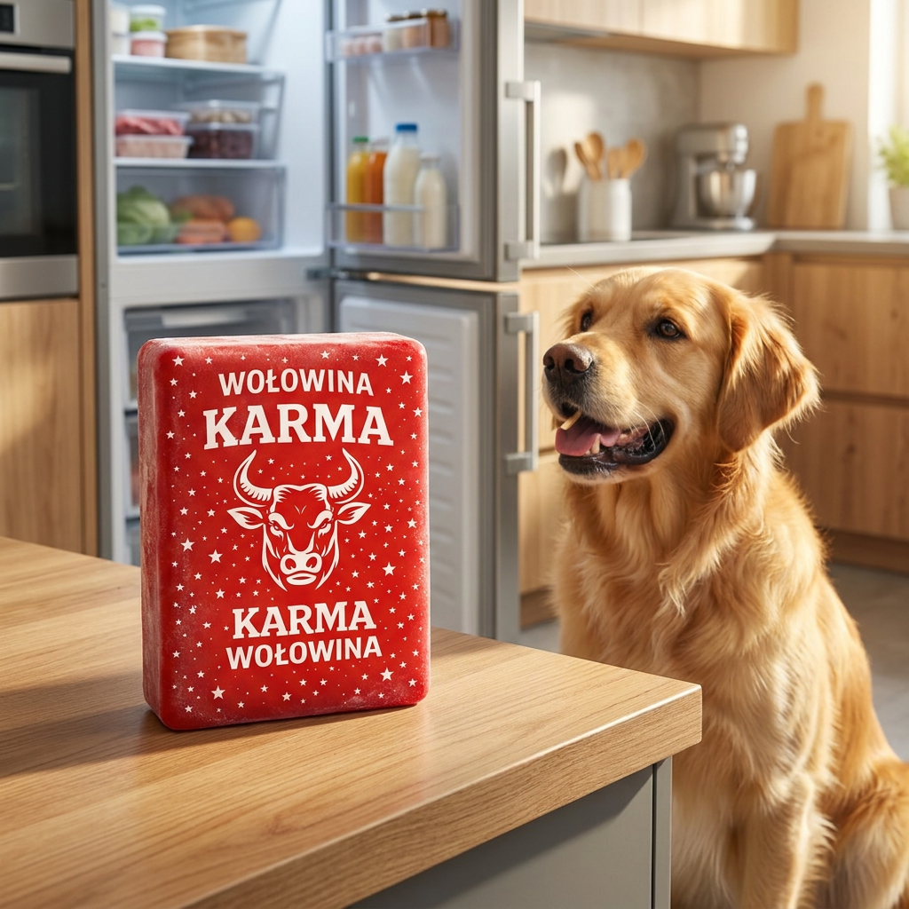 Mrożone mięso wołowe dla psa BARF 10 kg – 40 kostek po 250 g, bez zbóż