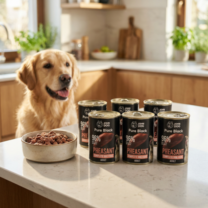 John Dog Pure Black karma mokra dla psa z bażantem, bezzbożowa – 6 x 400 g