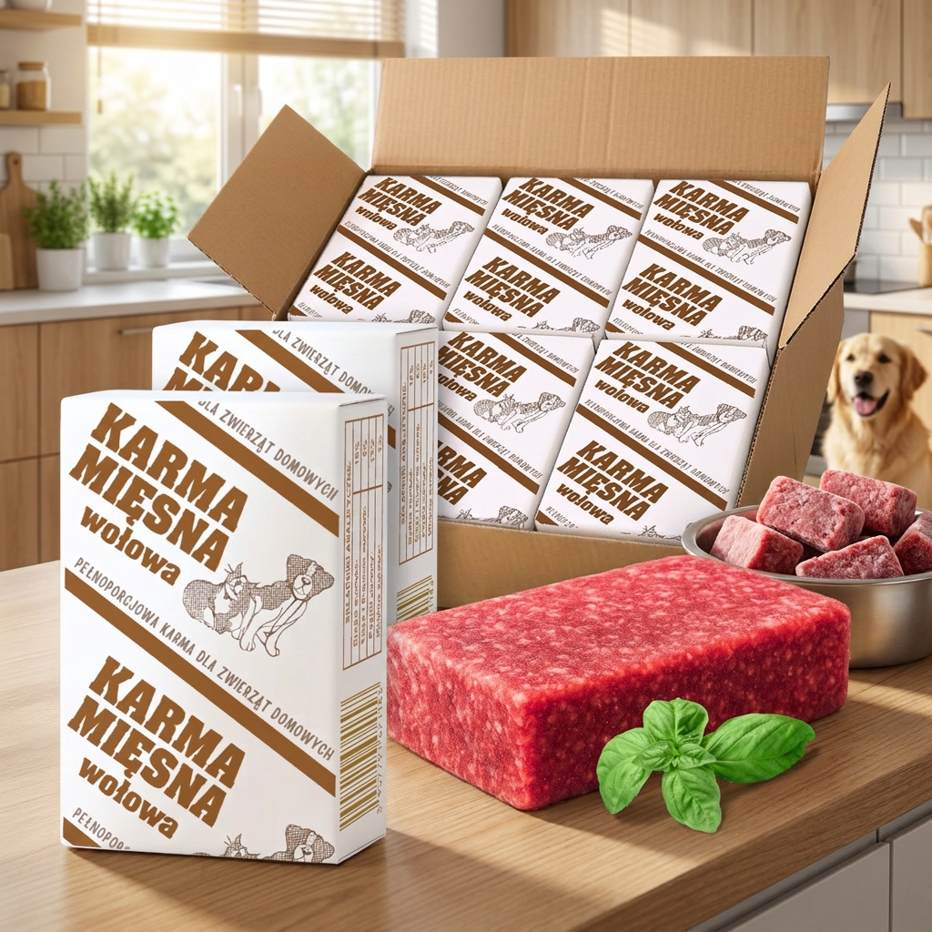 Mięso mrożone dla psa BARF wołowina 10 kg – 40 kostek po 250 g, bezzbożowe