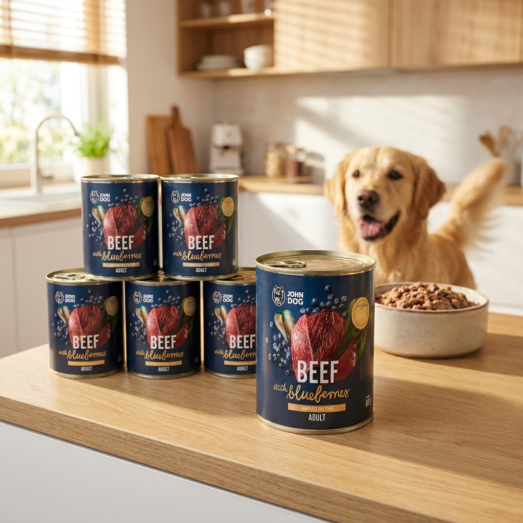 Berry Line John Dog mokra karma dla psa bezzbożowa, bez kurczaka 6x800 g – wołowina z borówkami
