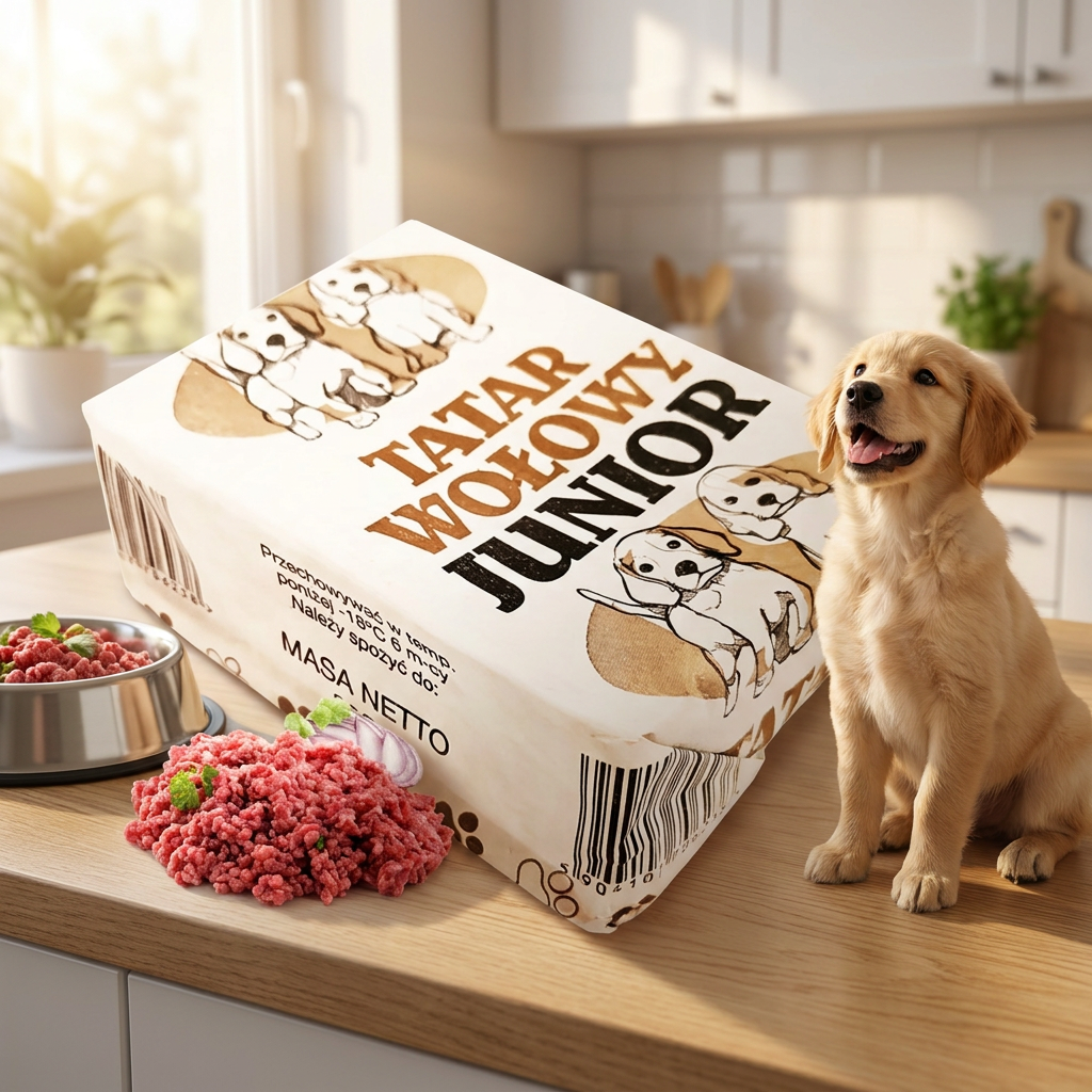 Tatar wołowy BARF dla szczeniąt mrożony 40 x 250 g – 100% mięsa, bezzbożowy, 10 kg