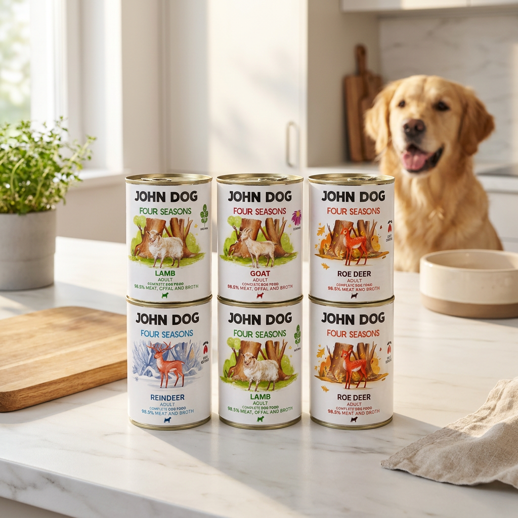 John Dog Four Seasons karma mokra dla psa 6 × 400 g monobiałkowa, bez zbóż – mix smaków