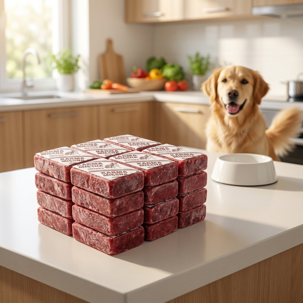 Mrożone mięso wołowe dla psa BARF bez kości 10 kg – 40 kostek po 250 g, bezzbożowe