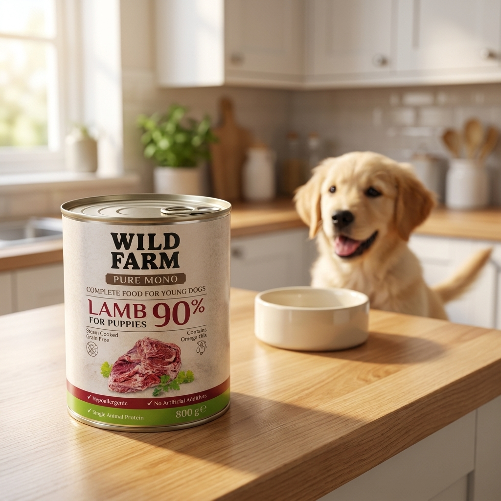 Wild Farm karma mokra dla szczeniąt monobiałkowa, bezzbożowa 6 x 800 g – jagnięcina
