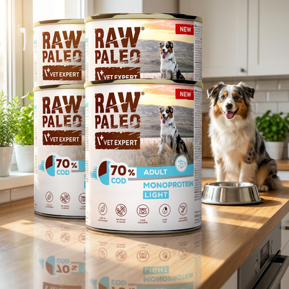 Raw Paleo mokra karma dla psa z dorszem light, monobiałkowa, bezzbożowa – 6x400 g