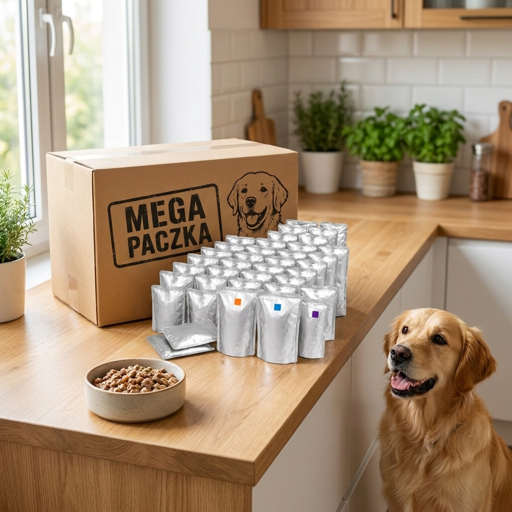 Mokra karma dla psa w saszetkach 40 x 100 g, 4 kg – dla dorosłych psów, mix indyk i cielęcina