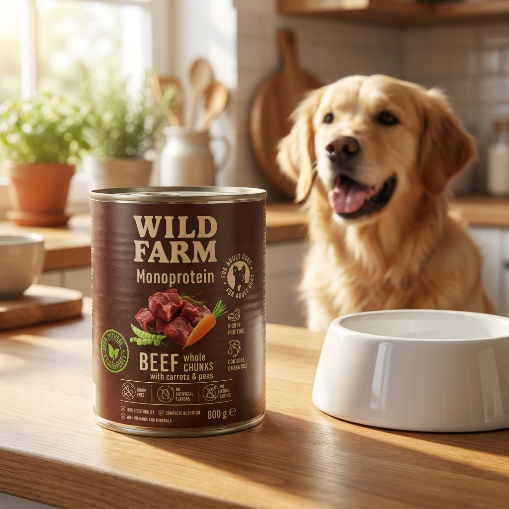 WILD FARM Monoprotein mokra karma dla psa wołowina 6 x 800 g – hipoalergiczna, bez zbóż