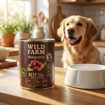 WILD FARM Monoprotein mokra karma dla psa wołowina 6 x 800 g – hipoalergiczna, bez zbóż
