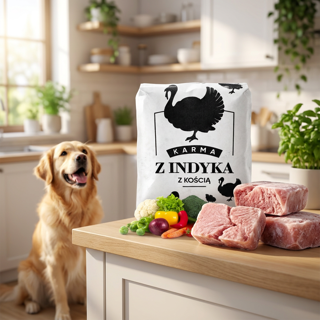 Mrożone mięso z indyka dla psa BARF 10 kg – 40 kostek po 250 g, bezzbożowe, z kością