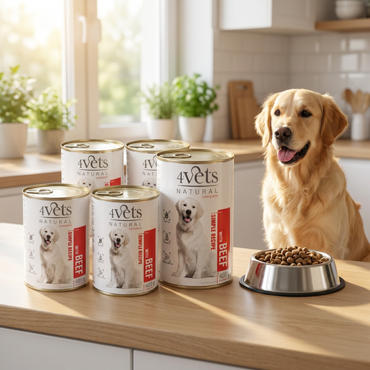 4Vets Natural mokra karma dla psa dorosłego z wołowiną 6 x 400 g – puszki, wszystkie rasy