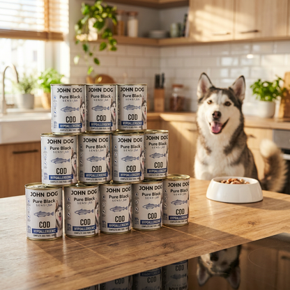 John Dog Pure Black Sensi Fish karma mokra dla psa z dorszem, hipoalergiczna – 12 × 400 g