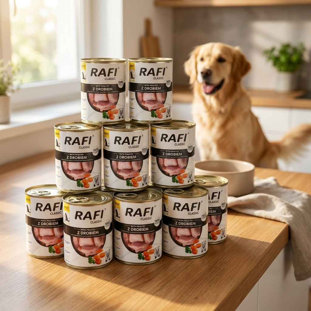 RAFI Classic mokra karma dla psa z drobiem 12 x 800 g – bezzbożowa, puszki