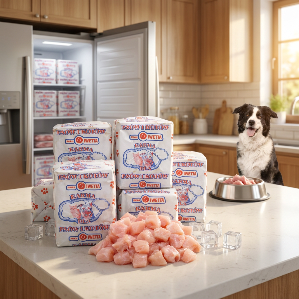 Mrożone mięso drobiowe dla psa BARF 10 kg – 40 kostek po 250 g, 100% mięsa, bez zbóż