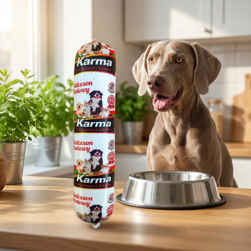 Mokra karma dla psa i kota w batonie 1 kg, 95% mięsa, pełnoporcjowa – salceson wołowy