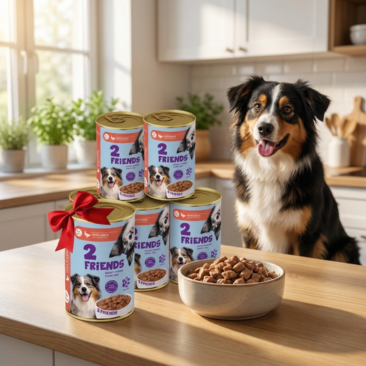 2 Friends karma mokra dla psa, kawałki w sosie, 71% mięsa, 5 x 1240 g + 1 gratis – kaczka