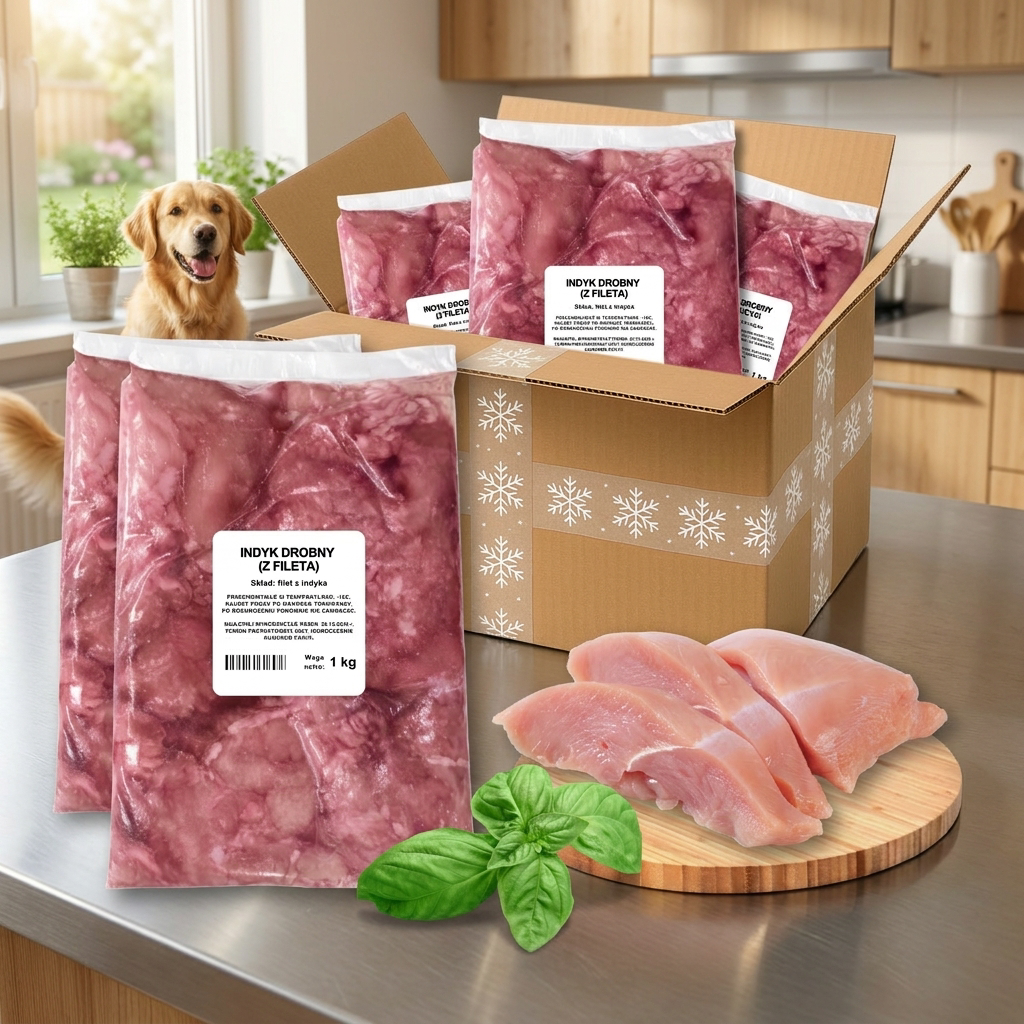 Dyzio Filet z indyka dla psa 5 kg mrożony – 100% mięsa, BARF, 5 porcji po 1 kg