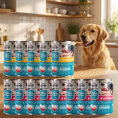 FRENDI Karma mokra dla psa w puszkach 24 x 400 g – kawałki w sosie, mix smaków