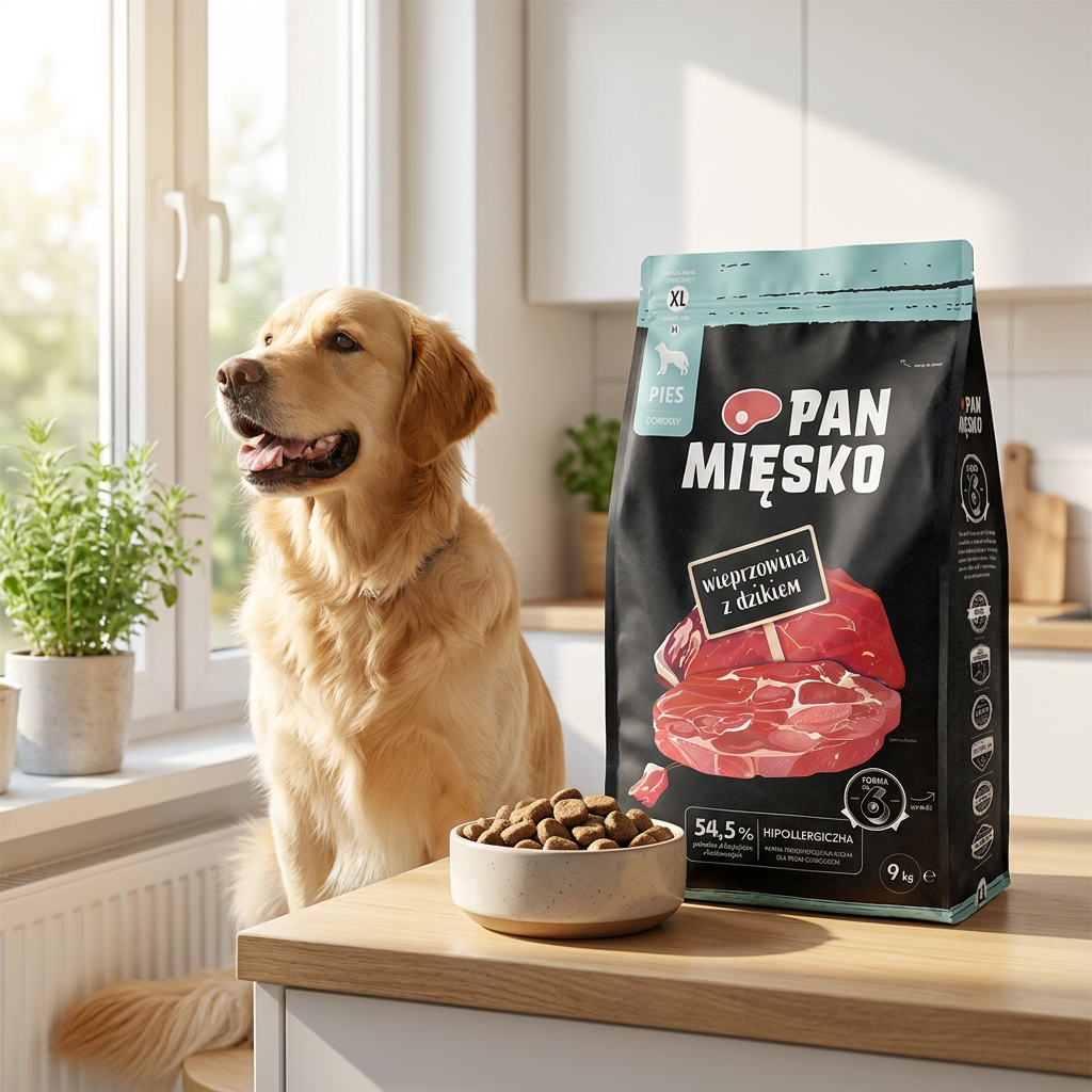 Pan Mięsko karma sucha dla psa 9 kg hipoalergiczna, duże rasy – wieprzowina z dzikiem XL
