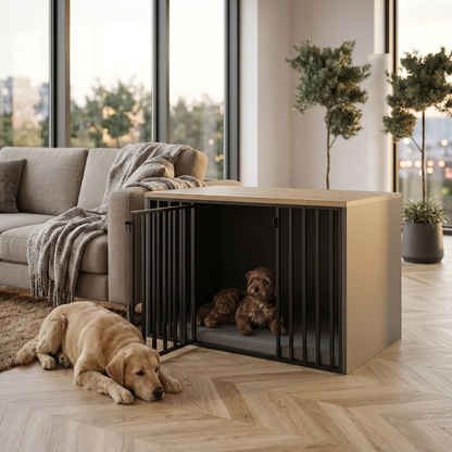 Klatka kennelowa dla psa 135x85x105 cm z podłogą – mebel z płyty i metalu, rasy olbrzymie