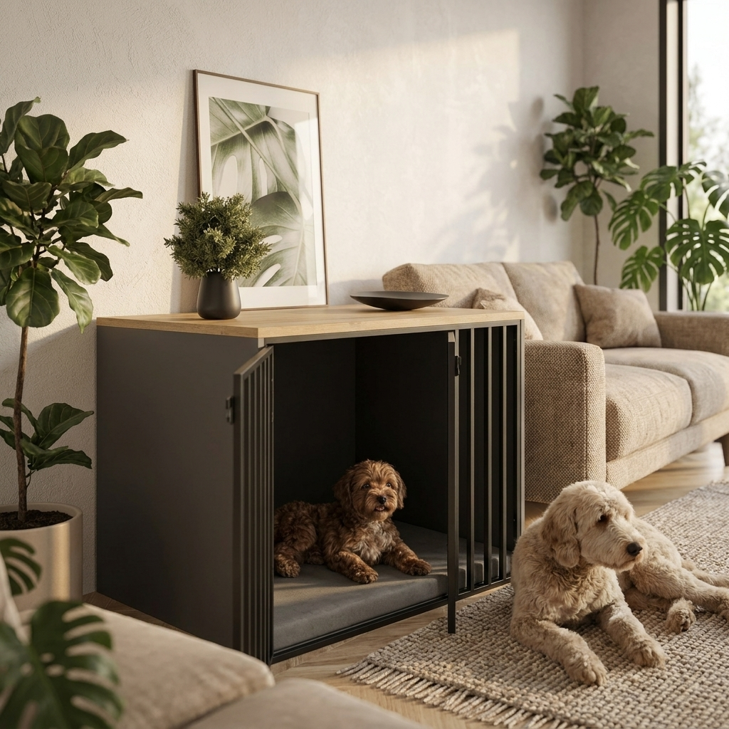 Klatka kennelowa dla psa 110x70x70 cm z podłogą – mebel z blatem 22 mm dla dużego psa