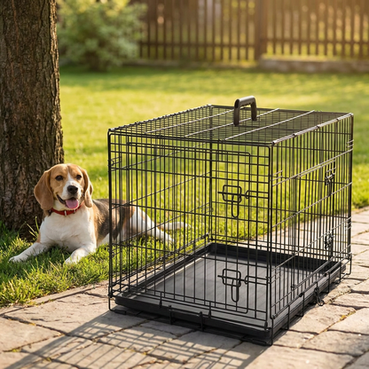 NUXIE Klatka kennelowa dla psa 77 × 48 × 57 cm, metalowa, składana, z tacką – czarna