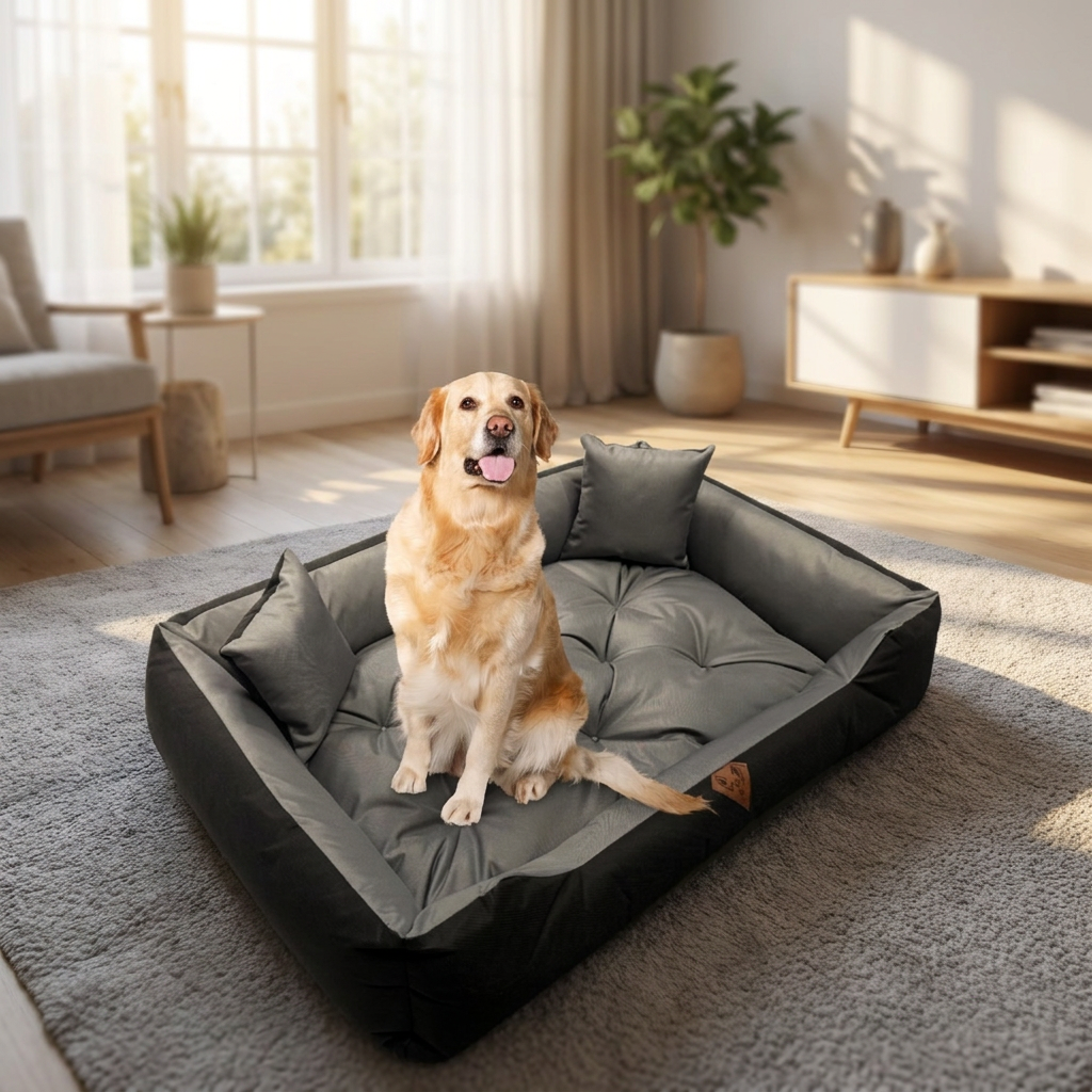 Dogs4life Legowisko dla psa 100 x 75 cm wodoodporne z Cordury, dla dużego psa – czarne