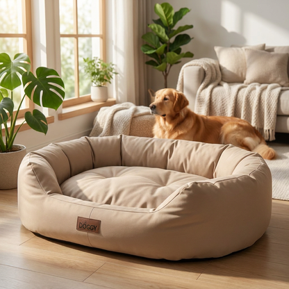 Doggy Legowisko dla dużego psa XXL 114x94 cm z wyjmowanym materacem, wodoodporne – beżowe