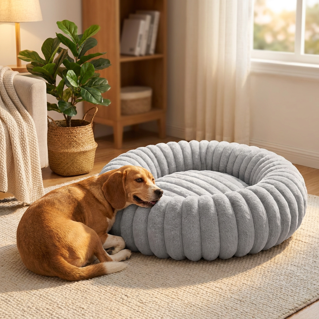 Dogguru Legowisko dla psa i kota okrągłe 60 cm, miękkie futerko, antypoślizgowe – szare