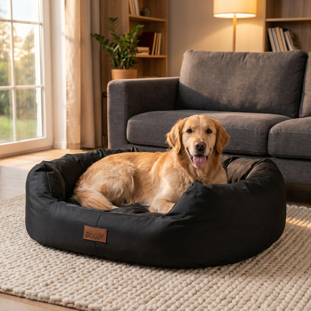 Doggy Legowisko dla dużego psa XXL 114x94 cm wodoodporne z wyjmowanym materacem – czarne