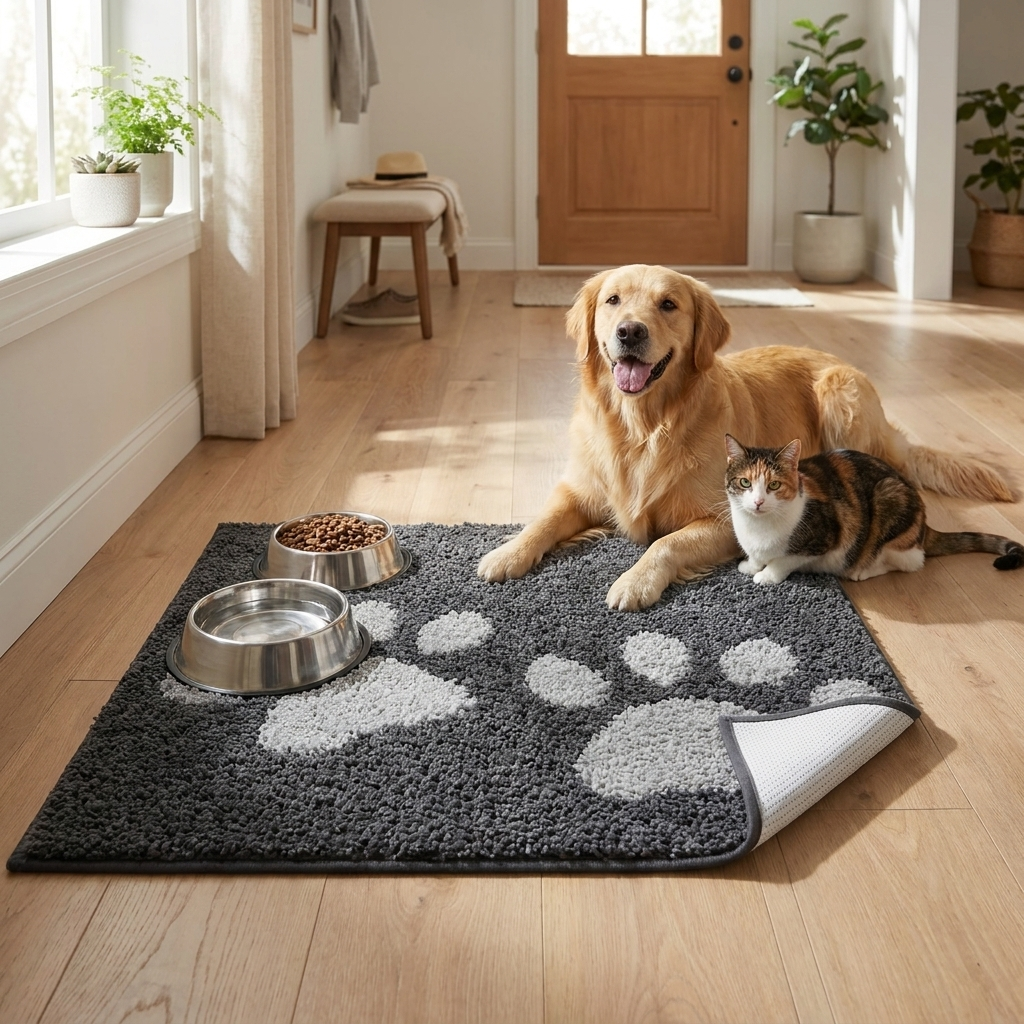 Mata dla psa i kota 60 × 90 cm chłonna, antypoślizgowa, z poliestru – szara