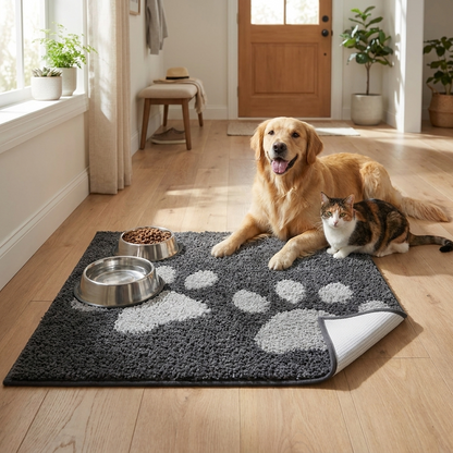 Mata dla psa i kota 60 × 90 cm chłonna, antypoślizgowa, z poliestru – szara