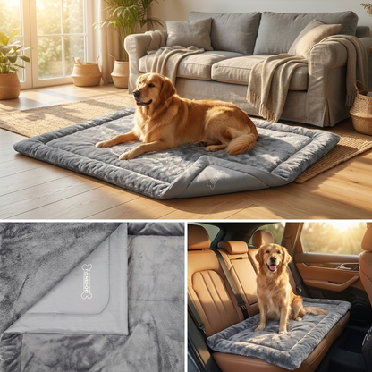 Lovedog Mata dla psa 90 x 60 cm do klatki i samochodu, rozmiar M, futerko i Kodura – szara
